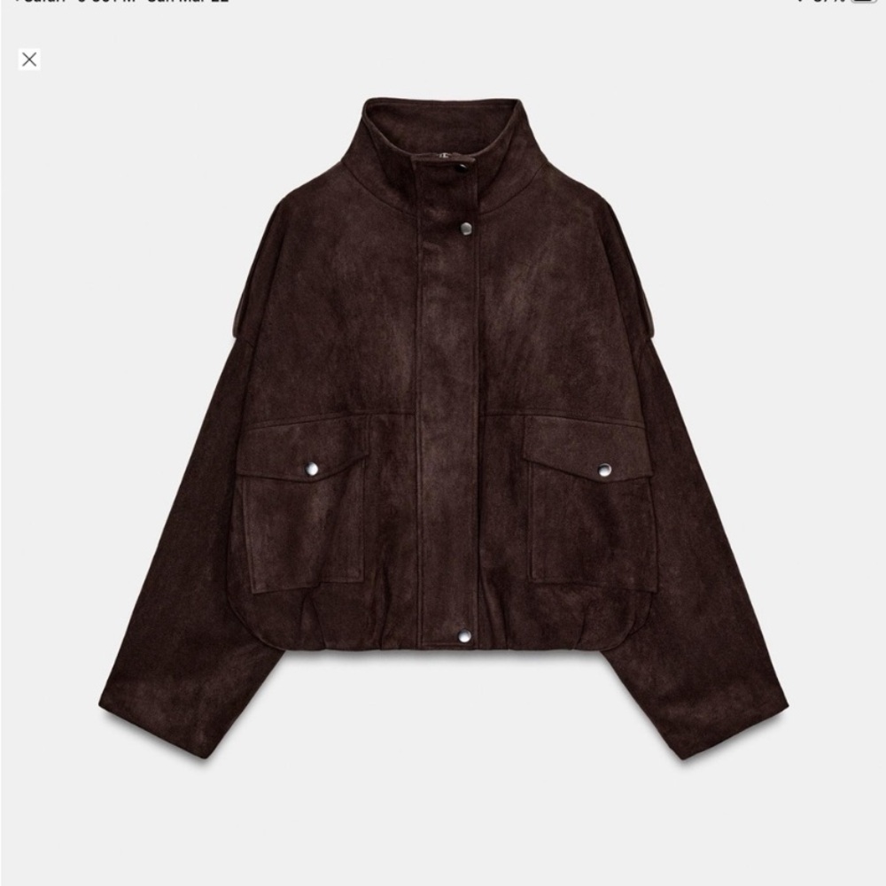 ZARA BROWN FAUX SUEDE BOMBER JACKET WITH POCKETS NWT  SZ S